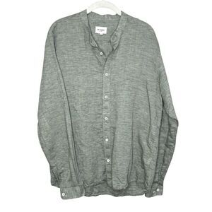 Octobre Editions Benny Shirt Mens XL Green Linen Cotton Band Collar Button Front